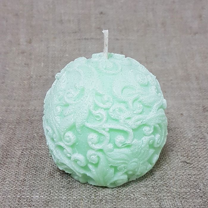 Свеча "Ручная работа" "Шар с узором" 7см мятный