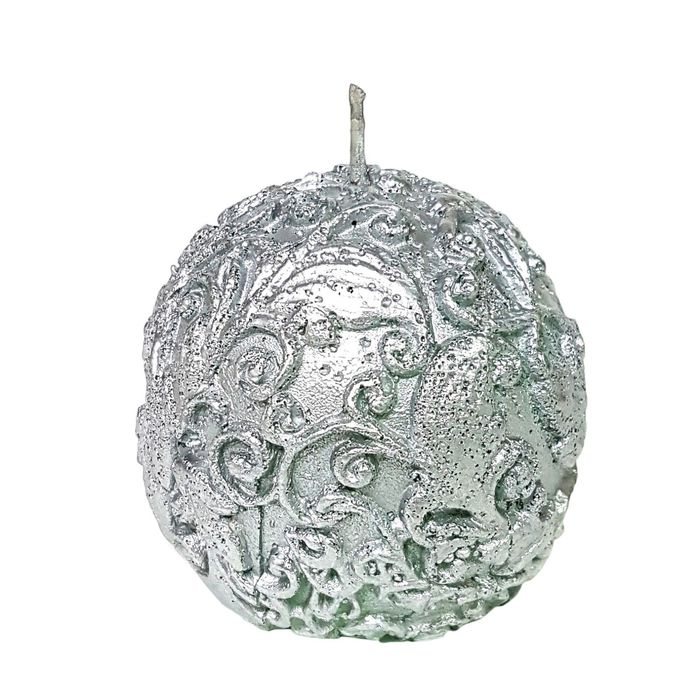 Свеча "Ручная работа" "Шар с узором" 7см серебро