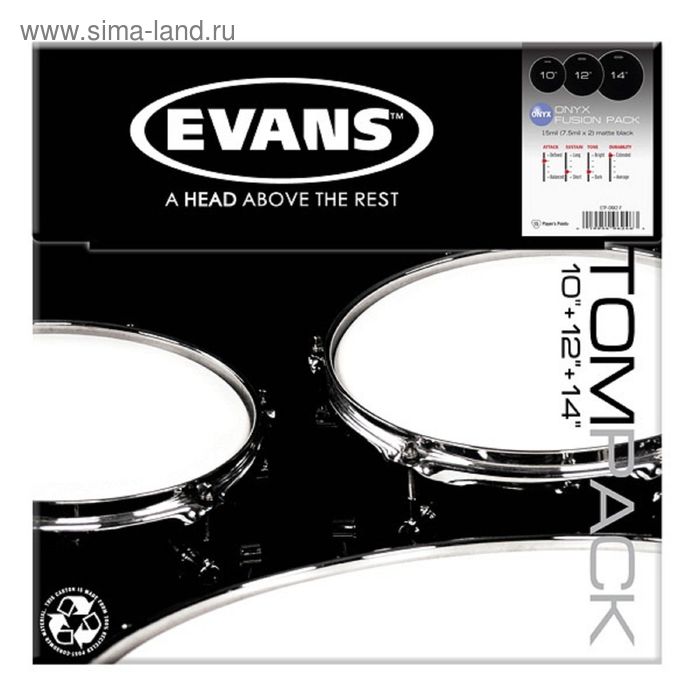 Набор пластика для том барабана Evans ETP-ONX2-F Onyx Coated Fusion (10, 12, 14) пластик evans etp g1clr f набор а для том барабана pack fusion 10 12 14 серия g1 clear 23526