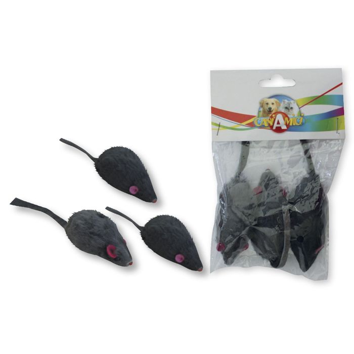 Игрушка для кошек Мышь меховая, 7,5 см, 3 шт. в упак.