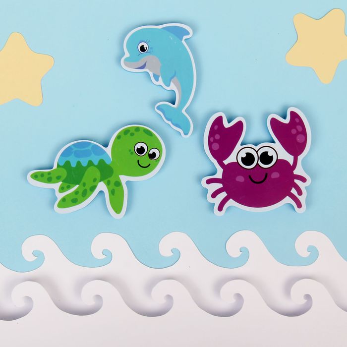 Наклейки в ванную из EVA «Морские жители» + сетка для хранения игрушек на присосках