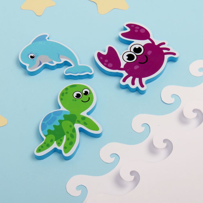 Наклейки в ванную из EVA «Морские жители» + сетка для хранения игрушек на присосках