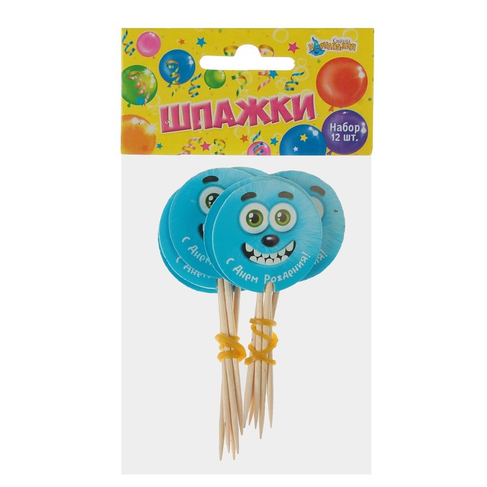 Шпажки "С Днем Рождения"монстрик (набор 12шт)
