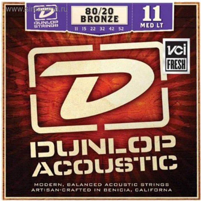 фото Струны для акустической гитары dunlop dab1152 бронза 80/20, medium light, 11-52