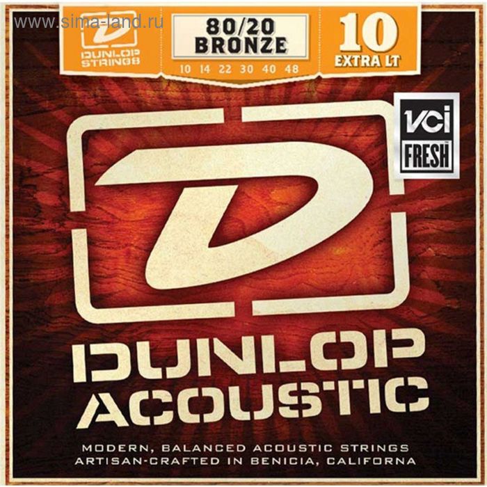 фото Струны для акустической гитары dunlop dab1048 бронза 80/20, extra light, 10-48