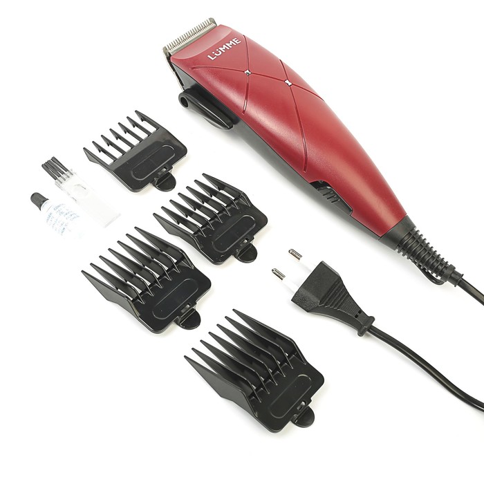 Машинка для стрижки Lumme LU-2508, 15 Вт, 4 насадки, регулировка длины, бордовая