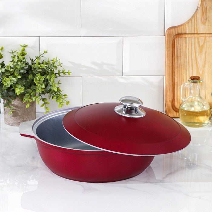 Кастрюля-жаровня 3 л, декоративное покрытие, цвет бордо