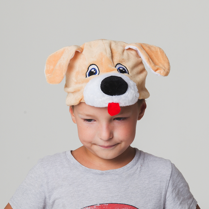 Шапка "Собака бежевая с мохнатой мордочкои" размер 52-57см