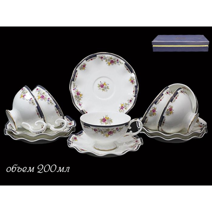 Чайный набор "Кобальтовый борт", 12 предметов, в подарочной упаковке