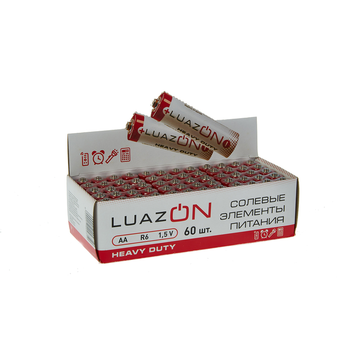 Батарейка солевая LuazON Heavy Duty, AA, R6, спайка, 4 шт