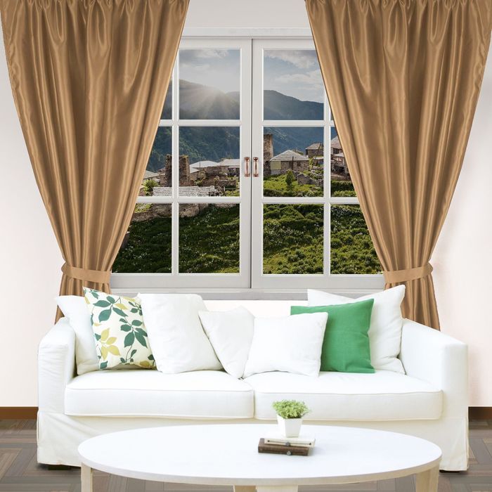 Штора портьерная "Этель" ширина 135, высота 260, цвет коричневый, атлас