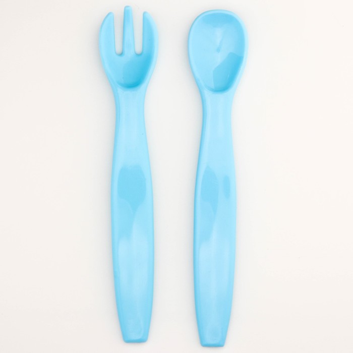 Набор столовых приборов для кормления, 2 предмета: ложка, вилка, от 5 мес., цвет голубой