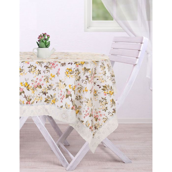Скатерть с кружевом "Collorista" Суфра 137*183 см, пвх на флизелиновой основе