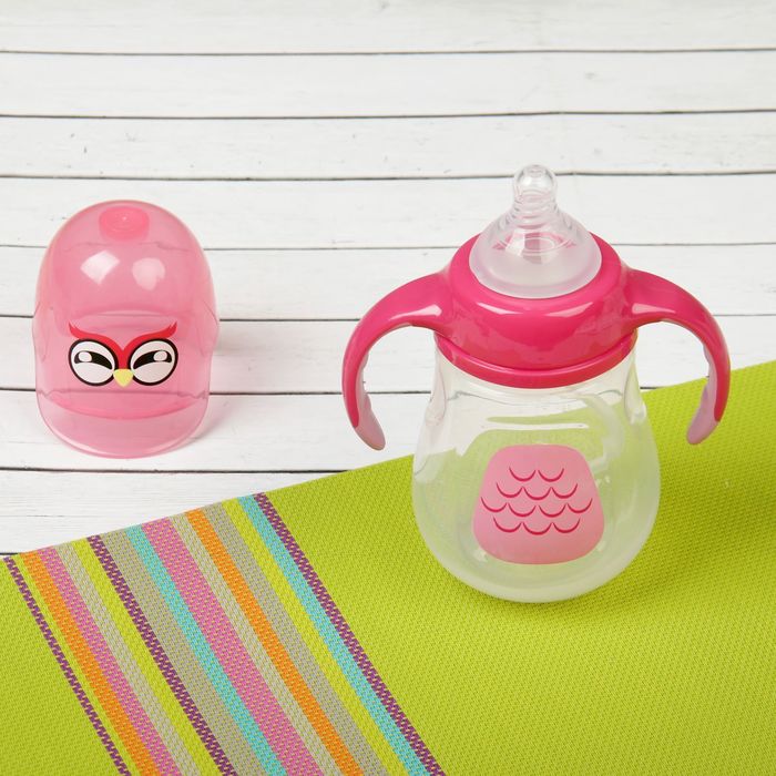 Бутылочка для кормления антиколиковая «Птенчик», с ручками, 280 мл, от 0 мес., цвет розовый