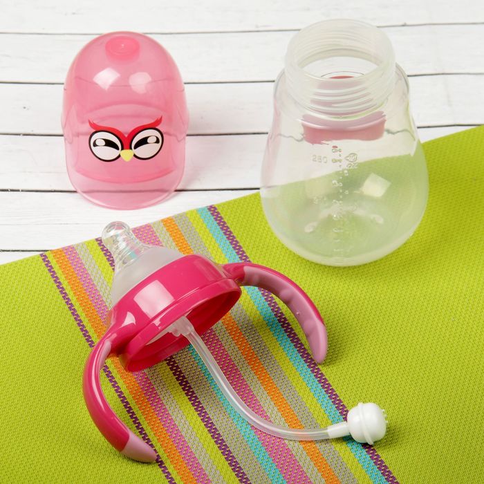 Бутылочка для кормления антиколиковая «Птенчик», с ручками, 280 мл, от 0 мес., цвет розовый