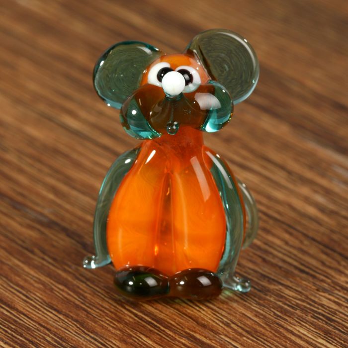 Сувенир стекло средняя фигурка "Мышь в штанишках" 4,5х3х3,5 см  МИКС