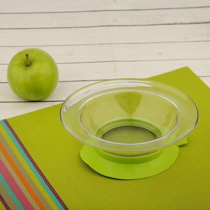 Миска детская на присоске, прозрачная, 280 мл, цвет присоски салатовый