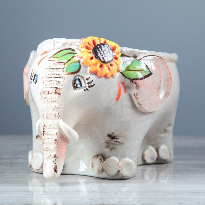 Фигурное кашпо "Слон большое", мрамор, микс