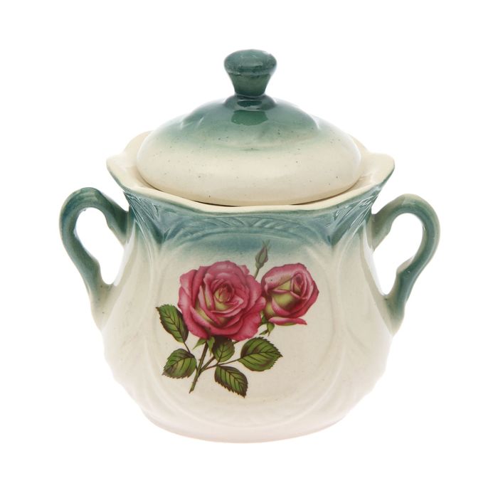 Сахарница "Ажур" изумруд, роза деколь