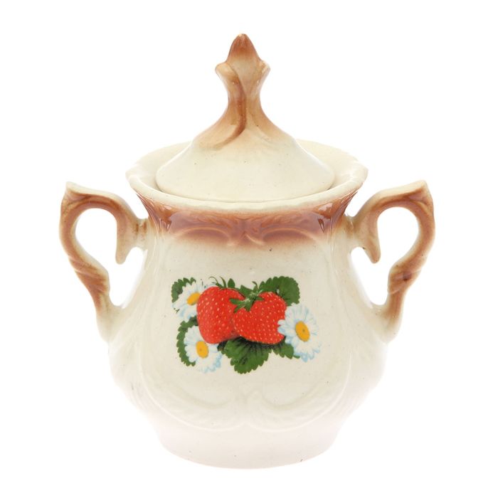 Сахарница 550 мл "Элит" коричневая, клубника деколь