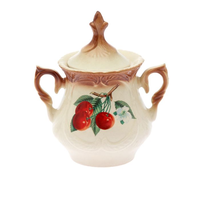 Сахарница 550 мл "Элит" коричневая, вишня деколь