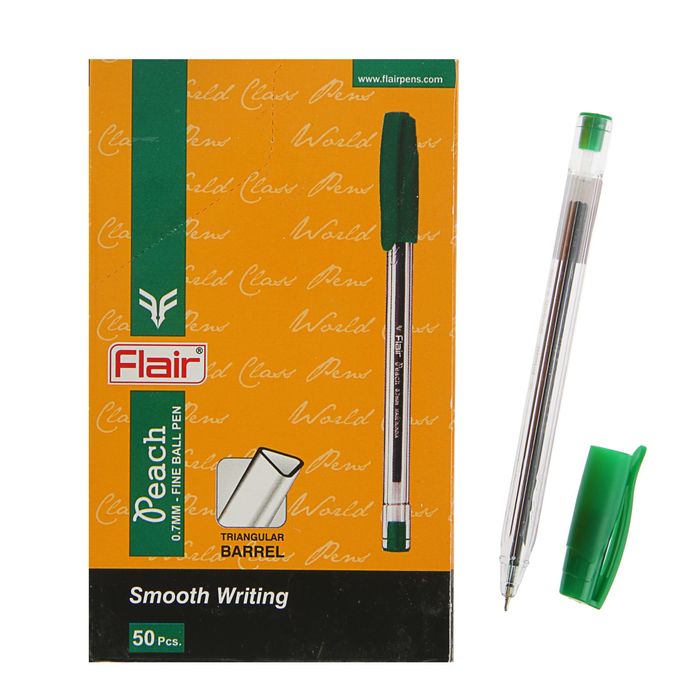 Ручка шариковая Flair Peach узел-игла 0.7, масляная основа, треугольный корпус, стержень зелен F-1150