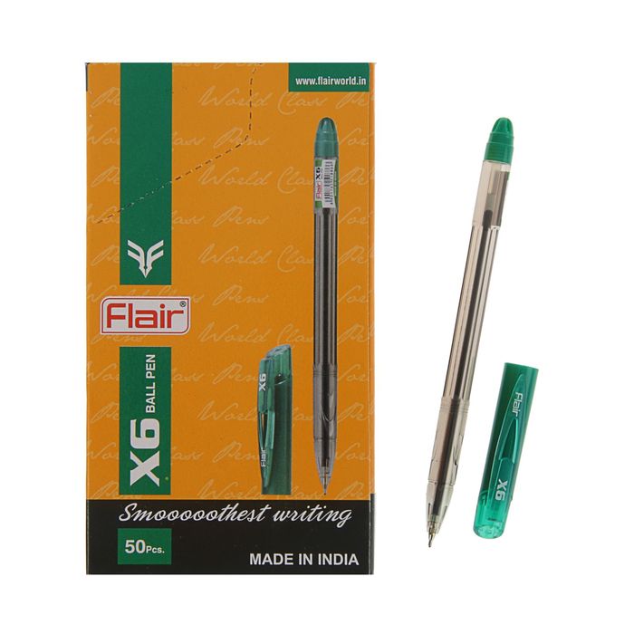 Ручка шариковая Flair X-6 узел-игла 0.6мм, масляная основа, стержень зеленый F-741