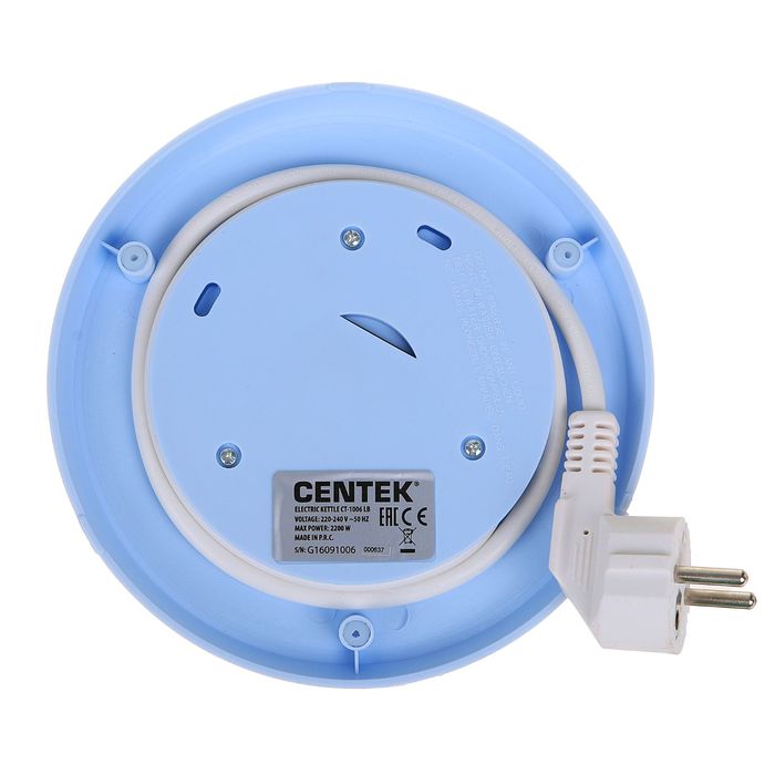 Чайник электрический Centek CT-1006 LB, 2200 Вт, 1.7 л, голубой