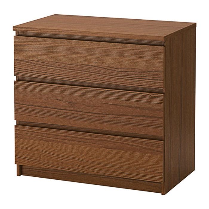 Комод с 3 ящиками, коричневая морилка ясеневый шпон МАЛЬМ