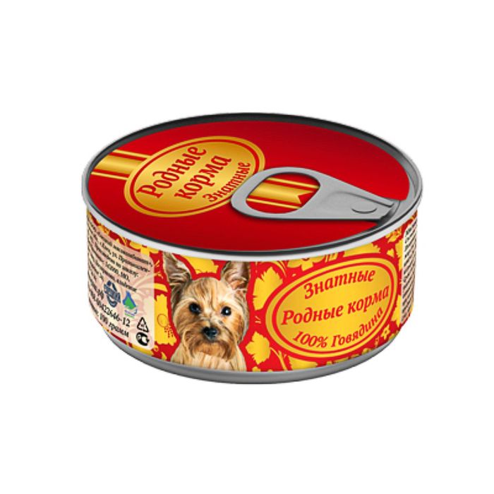Влажный корм "Родные корма" для собак говядина, ж/б, 100 г