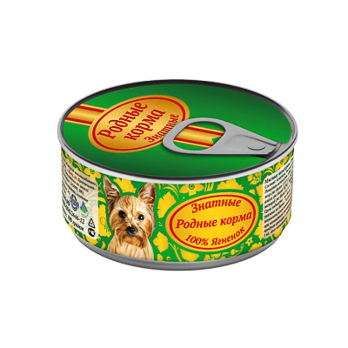 Влажный корм "Родные корма" для собак, ягенок, ж/б, 100 г