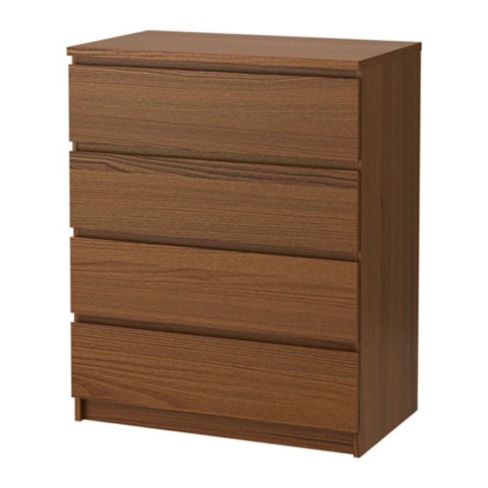 Комод с 4 ящиками, коричневая морилка ясеневый шпон МАЛЬМ