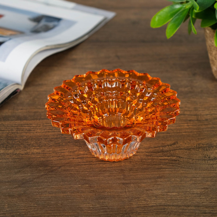 Подсвечник на разный размер свечи стекло "Солнечные лучи, оранж" 13х13х5 см