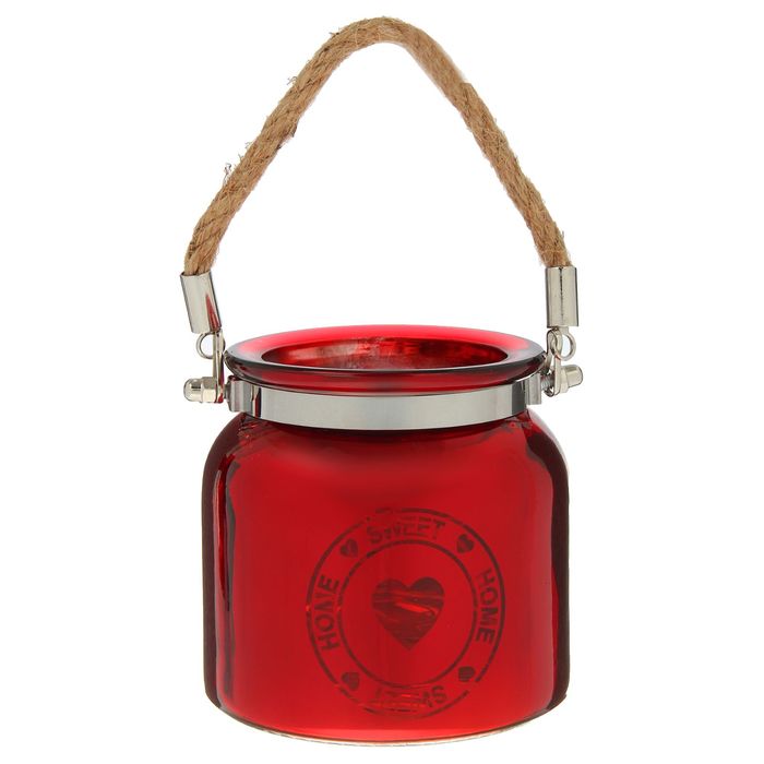 Подсвечник стекло НОМЕ SWEET HOME, красный 10,5х10,5х10,5 см