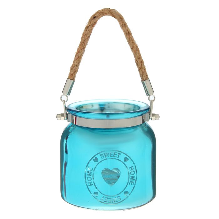 Подсвечник стекло НОМЕ SWEET HOME, синий 10,5х10,5х10,5 см