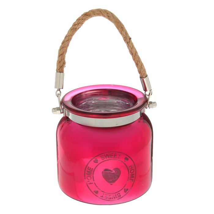 Подсвечник стекло НОМЕ SWEET HOME, малиновый 10,5х10,5х10,5 см