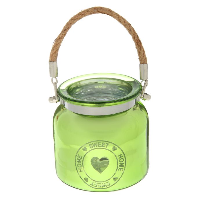 Подсвечник стекло НОМЕ SWEET HOME, зелёный 10,5х10,5х10,5 см