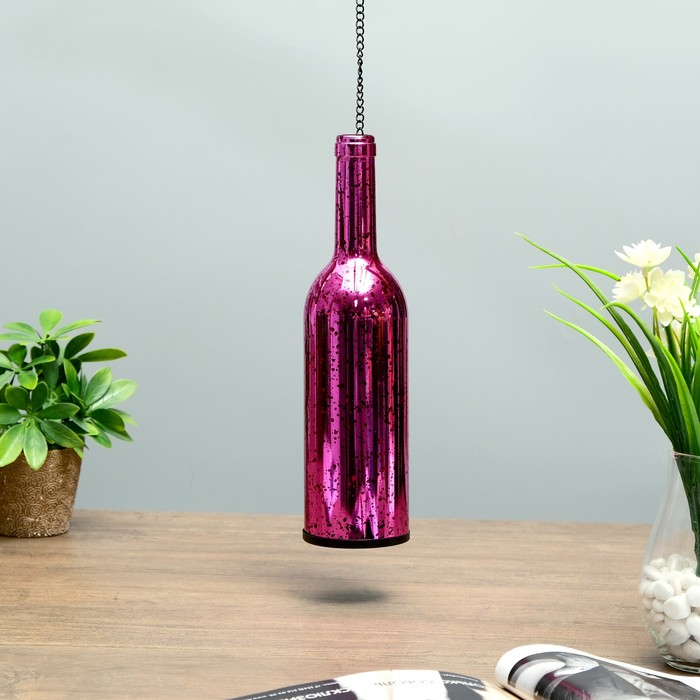 Подсвечник стекло "Бутылка малиновая" 28,5х7,5х7,5 см