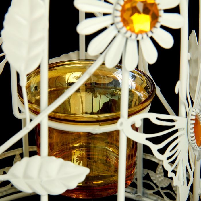 Подсвечник металл 1 свеча "Клетка с птицей. Бабочки и цветы" 25х12х12 см