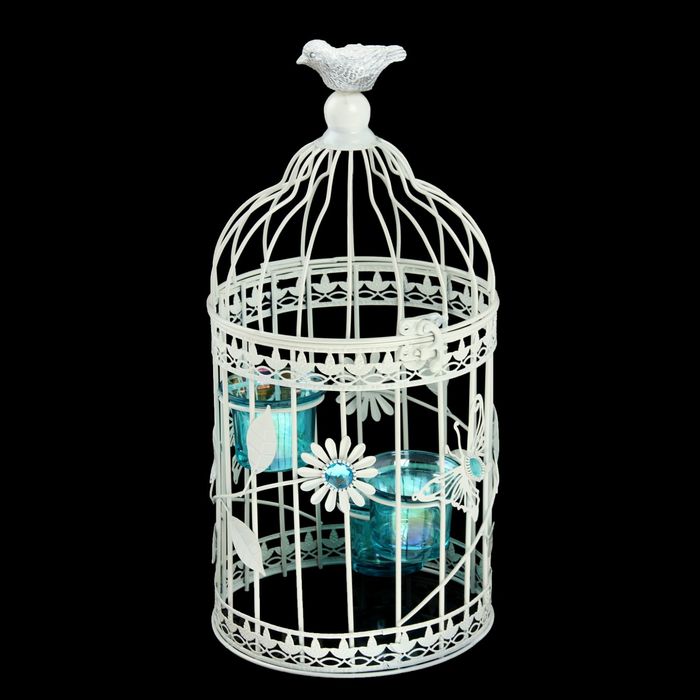 Подсвечник металл 3 свечи "Клетка с птицей и бабочкой" 36х16х16 см