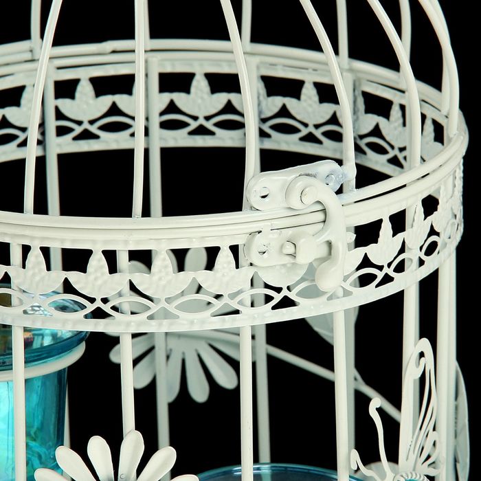 Подсвечник металл 3 свечи "Клетка с птицей и бабочкой" 36х16х16 см