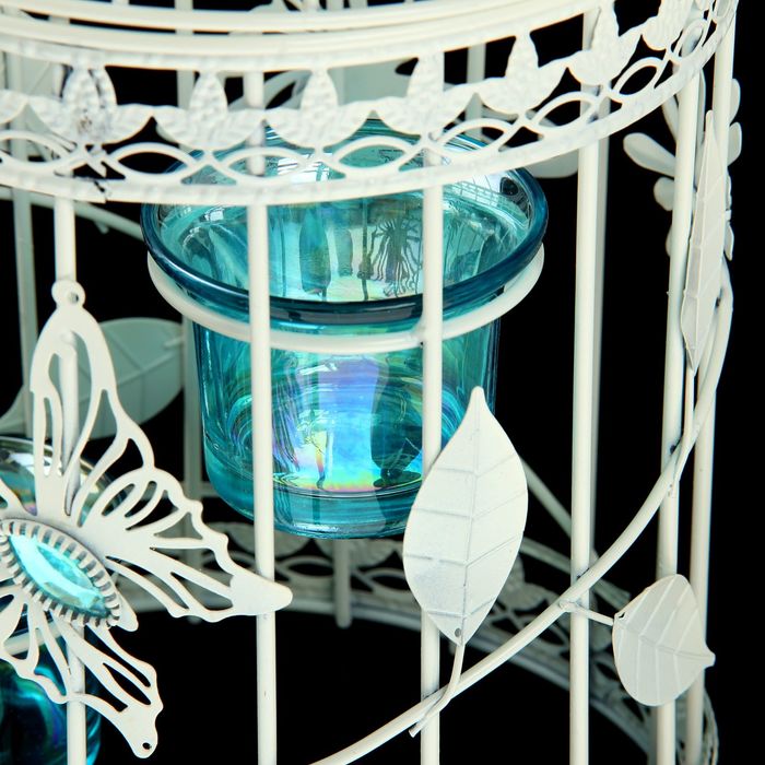 Подсвечник металл 3 свечи "Клетка с птицей и бабочкой" 36х16х16 см