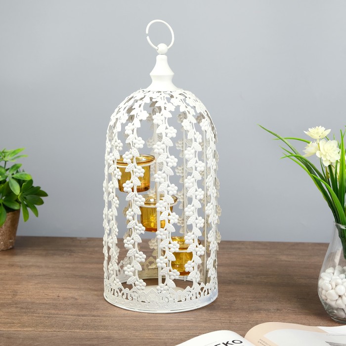 Подсвечник металл 3 свечи "Клетка. Вьюнок" 36х16х16 см