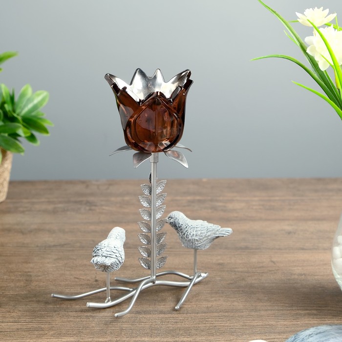 Подсвечник металл 1 свеча "Две птички у цветка" 21х17,5х9 см