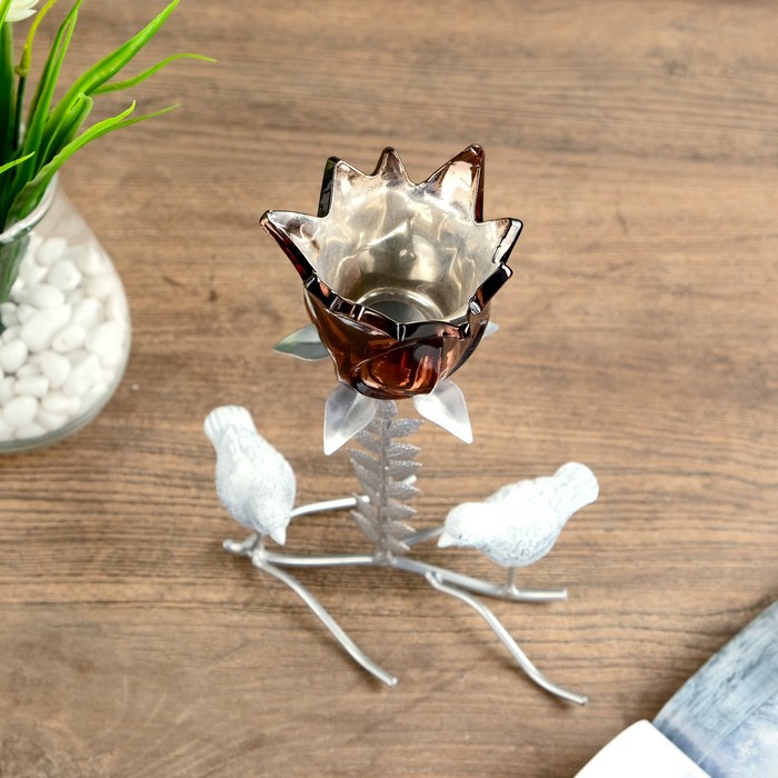 Подсвечник металл 1 свеча "Две птички у цветка" 21х17,5х9 см