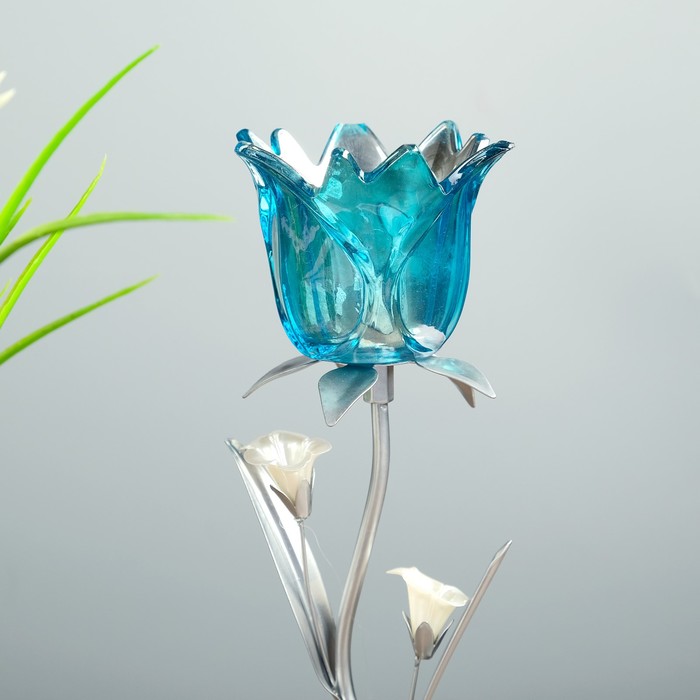 Подсвечник металл 1 свеча "Бутон голубой" 26х10х10 см