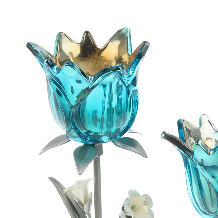 Подсвечник металл 2 свечи "Бутоны голубые" 32х21х11,5 см