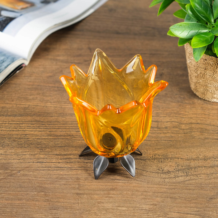 Подсвечник стекло 1 свеча "Бутон жёлтый" 11х10,5х10,5 см