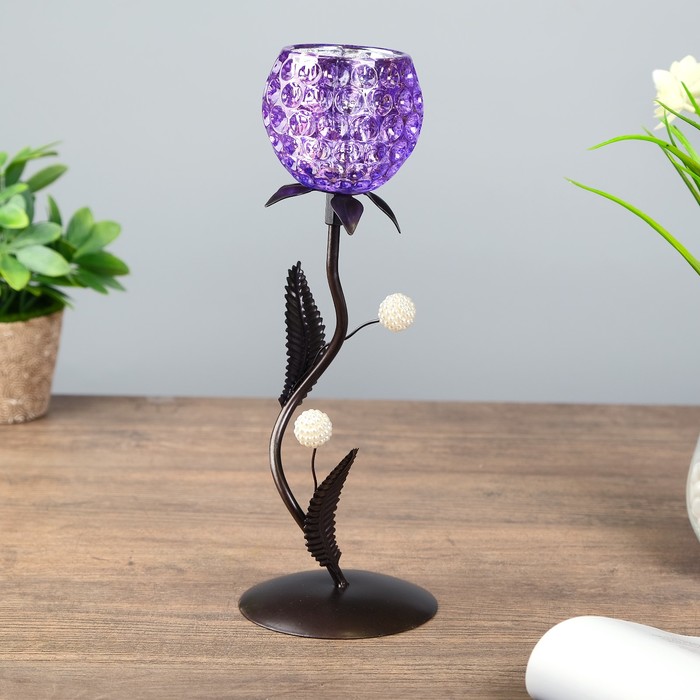 Подсвечник металл 1 свеча "Шар фиолетовый" 28,5х10,5х10,5 см