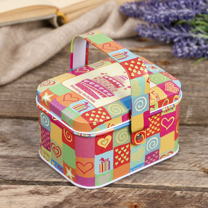 Шкатулка металл с ручкой "Праздничный торт" 6х11х8 см